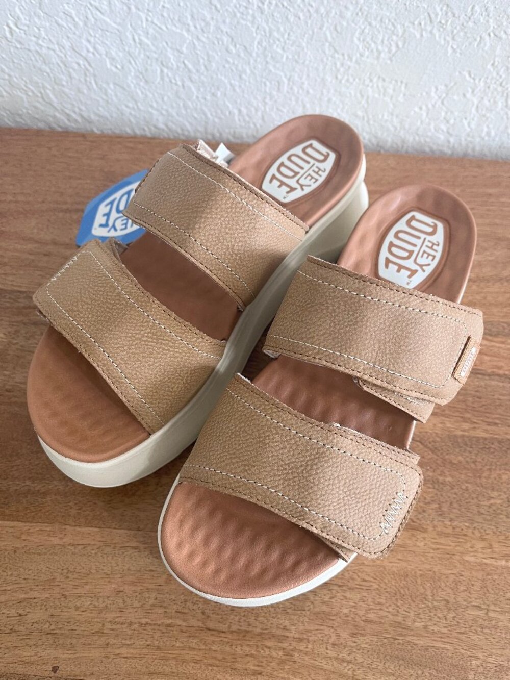 NEW! Hey Dude Del Ray Classic Slides Platform Sandals Tan 6 - Picture 9 of 13